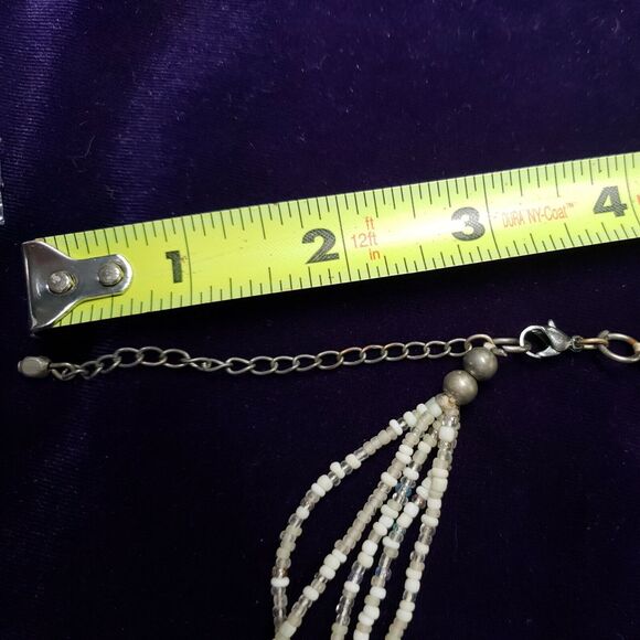 5 Layer Necklace Mint Green & Iridescent Clear Jellybean Shaped & Seed Beads - Picture 7 of 11